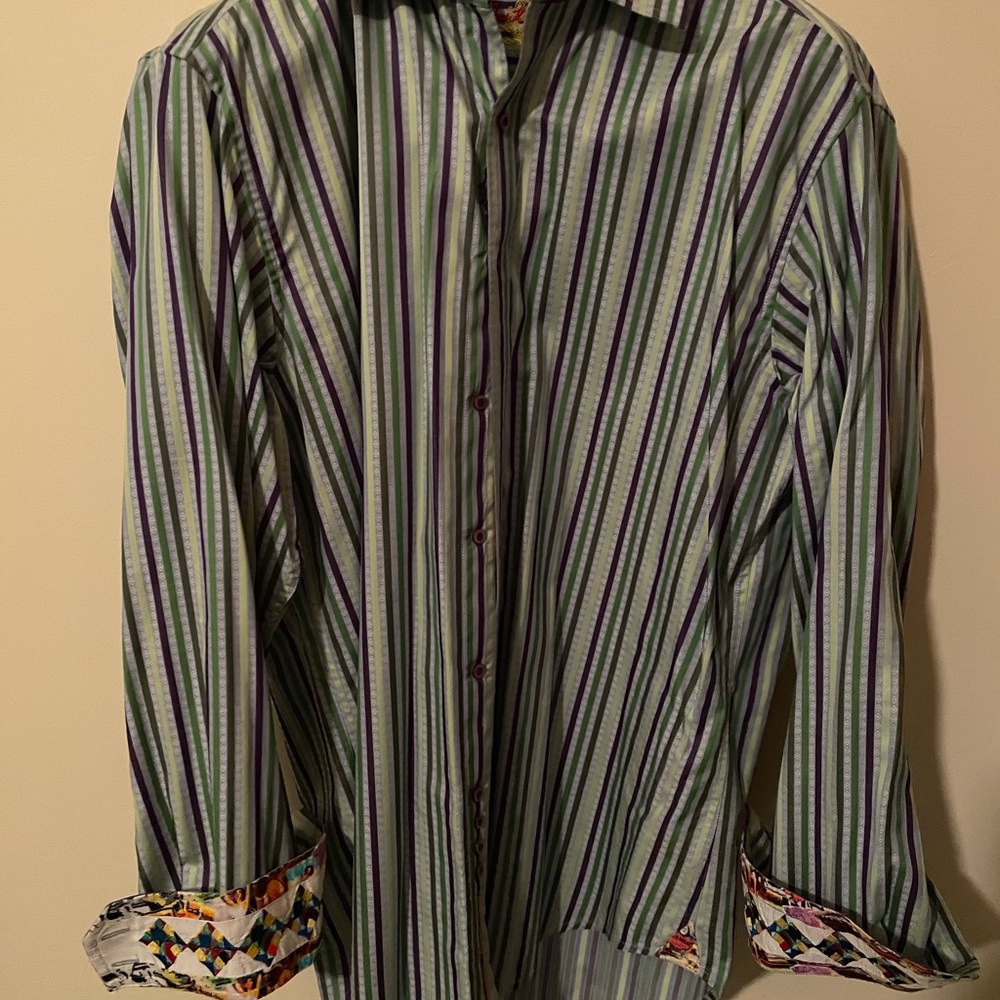 Robert Graham green striped shirt Large